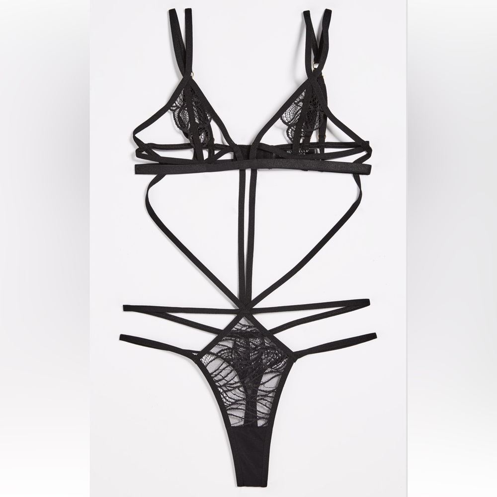 Bluebella Black Strappy thong Lace Teddy Bodysuit - Women Intimates size L NEW